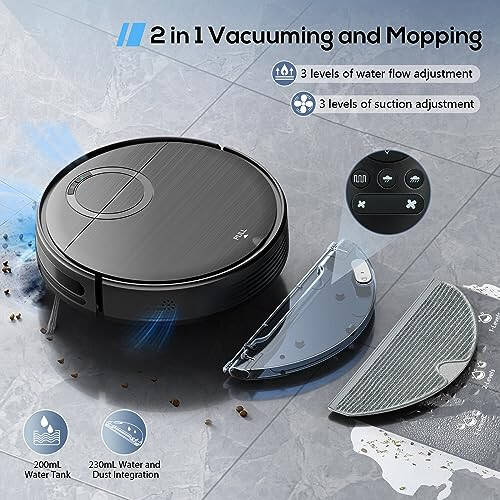 Robot Vacuum and Mop Combo, 2 in 1 Mopping Robot Vacuum Cleaner with Schedule, Wi-Fi/App/Remote, 2000Pa Max Suction, Self-Charging Robotic Vacuum, Slim, Ideal for Hard Floor, Pet Hair, Low-Pile Carpet - 3