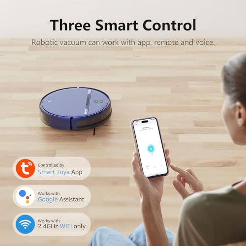 Robot Vacuum and Mop Combo, WiFi/App/Voice, Robotic Vacuum Cleaner with Schedule, 2 in 1 Mopping Robot Vacuum with Water Tank and Dustbin, Self-Charging, Slim, Ideal for Hard Floor, Pet Hair, Carpet - 2