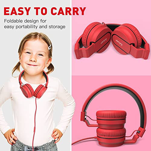 Rockpapa 950 Wired Headphones for Kids Girls Boys for School Classroom with Microphone, On-Ear Foldable Corded Headphones with Jack 3.5mm for Laptop Computer Tablet Chromebooks Black Red - 6