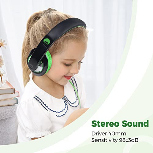 Rockpapa Comfort Kids Headphones for School, Lightweight Childrens Boys Girls Teens Over-Ear Headphones Wired 3.5mm for CD DVD Player Tablet Phone Travel Black/Green - 7