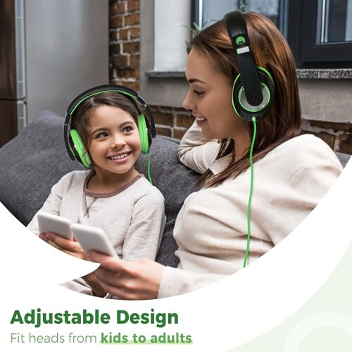 Rockpapa Comfort Kids Headphones for School, Lightweight Childrens Boys Girls Teens Over-Ear Headphones Wired 3.5mm for CD DVD Player Tablet Phone Travel Black/Green - 3