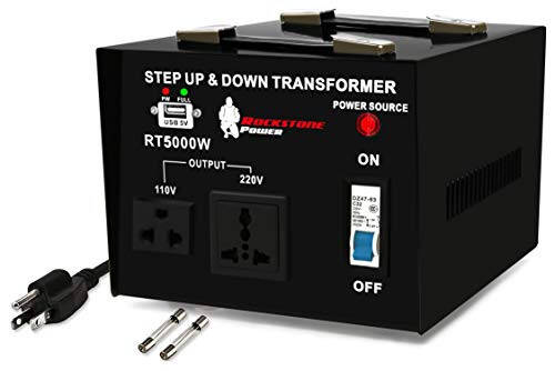 ROCKSTONE POWER 5000 Watt Voltaj Konvertori Transformatori - Og'ir Vazifa Yuqori/Pastga AC 110V/120V/220V/240V Quvvat Konvertori - Davr Kesuvchi Himoyasi - DC 5V USB Porti - CE Sertifikatlangan [3 Yil Kafolat] - 1