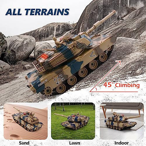 ROGALALY RC Tank Set, 1/24 Scale RC Army Battle Tanks with Life Indicators and Spray, 35 Mins Playtime Remote Control Military Toys, Set of 2 RC Vehicles for Kids and Adults - 5