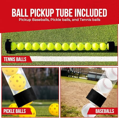 Rolling Cart for Tennis Balls - Tennis & Pickleball Caddy with Pickup Tube - Collapsible Metal Frame with Wheels & Carry Case - Detachable Zipper Bag Holds 120 Tennis Balls or 100 Pickle Ball Balls - 12