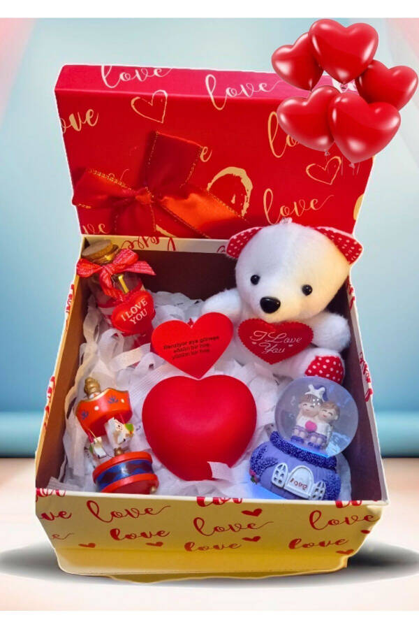 Romantic Birthday Gift Set for Your Beloved in a Square Box with Teddy Bear, Love Quotes and a Wish Bottle - 6