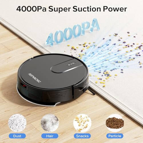 ROPVACNIC Robot Vacuum Cleaner Robot Vacuum and Mop Combo with 4000Pa Suction, Personalized Cleaning Adjustments, Self-Charging Robotic Vacuum Cleaner, Advanced Obstacle Avoidance, Black - 9