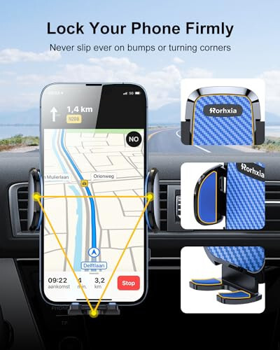 Rorhxia Blue Car Vent Phone Mount, [Never Blocking Vent, Enjoy The Comfort of The A/C] Hands-Free Universal Extension Clip Air Phone Holder Car Fit for All Phones iPhone Samsung - 2