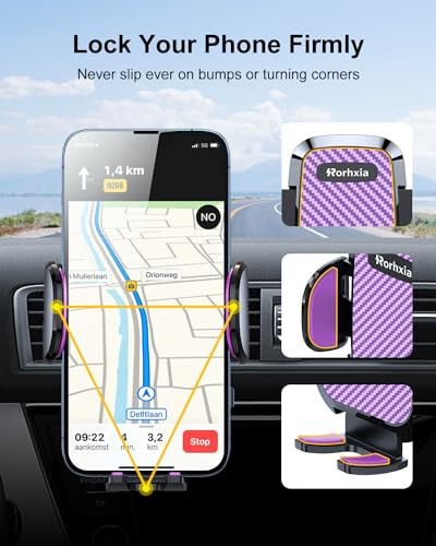 Rorhxia Purple Car Vent Phone Mount, [Never Blocking Vent, Enjoy The Comfort of The A/C] Hands-Free Universal Extension Clip Air Phone Holder Car Fit for All Phones iPhone Samsung - 3