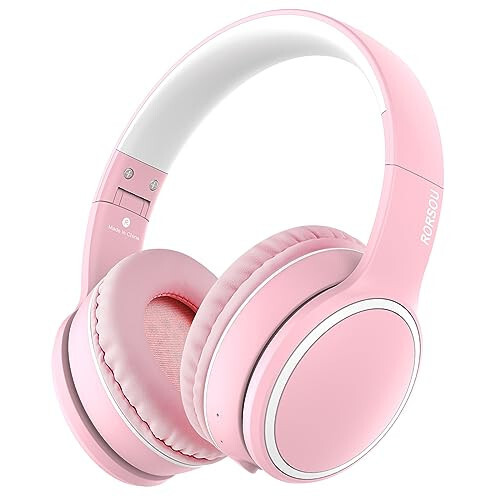 RORSOU B10 Wireless Headphones On-Ear, Lightweight Folding Deep Bass Bluetooth Headset with Mic, 50H Playtime, Volume Control, Bluetooth 5.3 Headphones for iPad/Travel/Tablet/PC (Pink) - 1