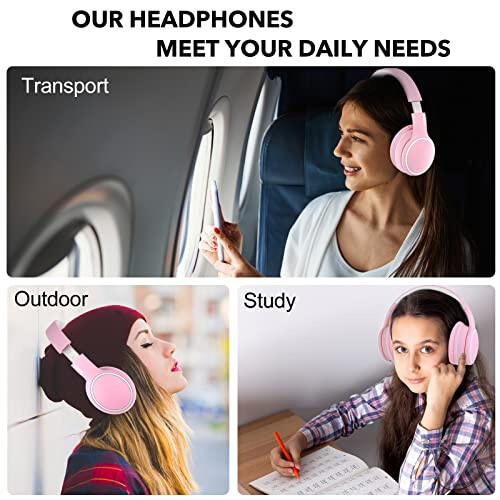 RORSOU B10 Wireless Headphones On-Ear, Lightweight Folding Deep Bass Bluetooth Headset with Mic, 50H Playtime, Volume Control, Bluetooth 5.3 Headphones for iPad/Travel/Tablet/PC (Pink) - 7