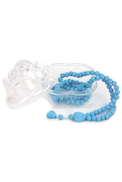 Rose Box Heart Patterned Rose Scented Prayer Beads - Blue - 1