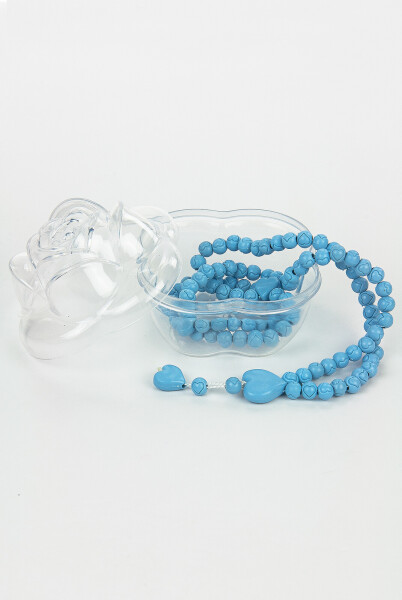 Rose Box Heart Patterned Rose Scented Prayer Beads - Blue - 2