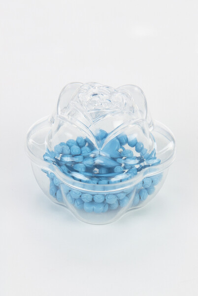 Rose Box Heart Patterned Rose Scented Prayer Beads - Blue - 3