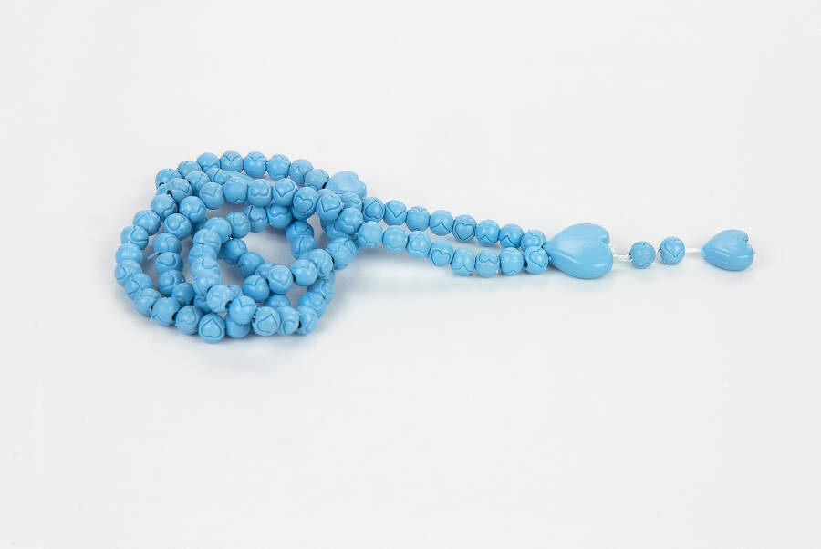 Rose Box Heart Patterned Rose Scented Prayer Beads - Blue - 4