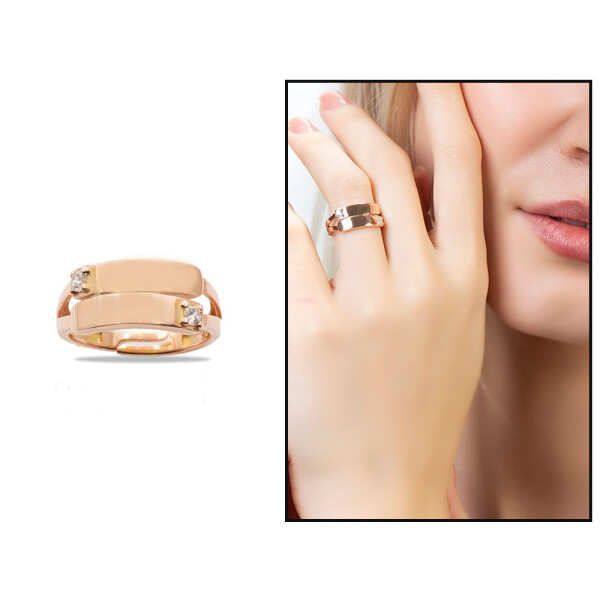 Rose Gold Zircon Stone Free Size Double Row Personalized Name/Letter Engraved 925 Sterling Silver Women's Ring - 6