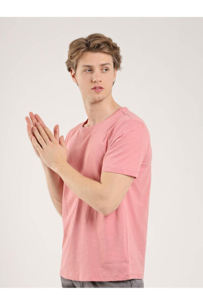 Rose Pink Men's Slim Fit Plain Crew Neck T-shirt - 70928 - 15