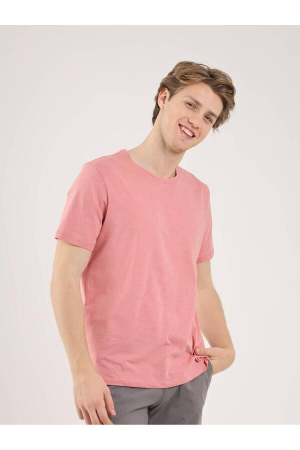 Rose Pink Men's Slim Fit Plain Crew Neck T-shirt - 70928 - 16