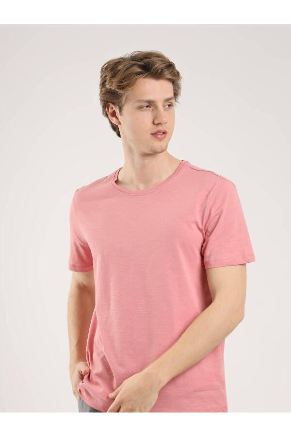 Rose Pink Men's Slim Fit Plain Crew Neck T-shirt - 70928 - 17