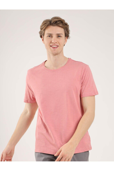 Rose Pink Men's Slim Fit Plain Crew Neck T-shirt - 70928 - 7