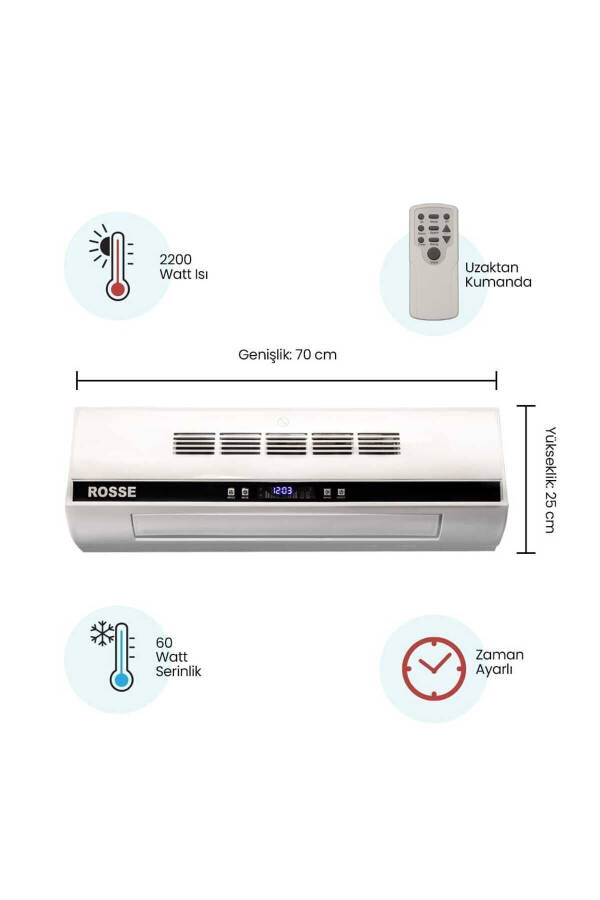 Rosse 2200 W. Uk. Ptc Seramik Isıtıcı, Serinletici Duvar Kliması Tipi Hediyelidir - 13