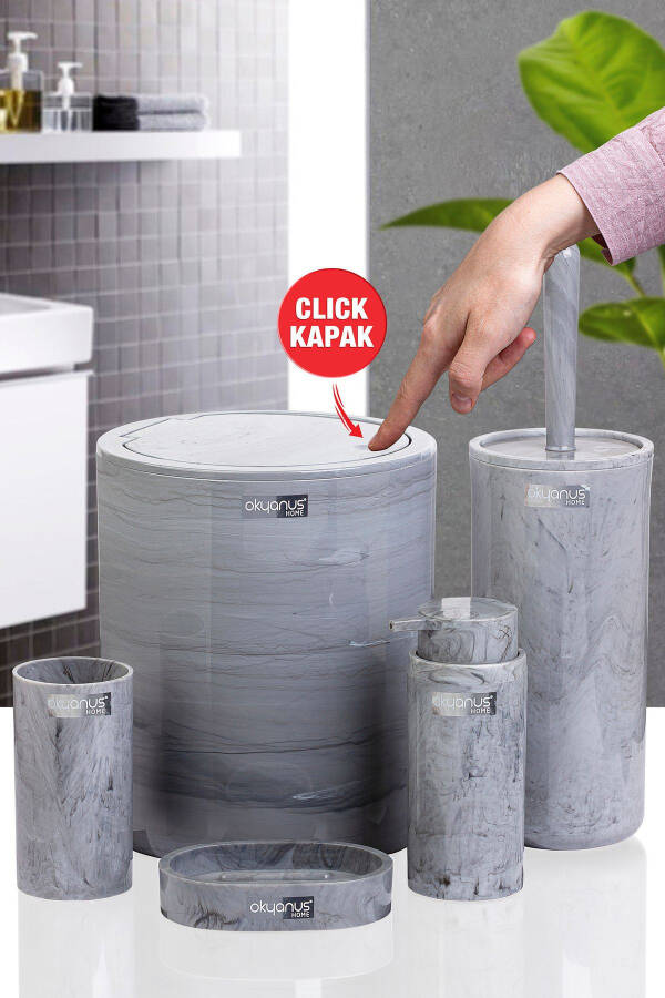 Round Marble Patterned 5-Piece Bathroom Set - 6