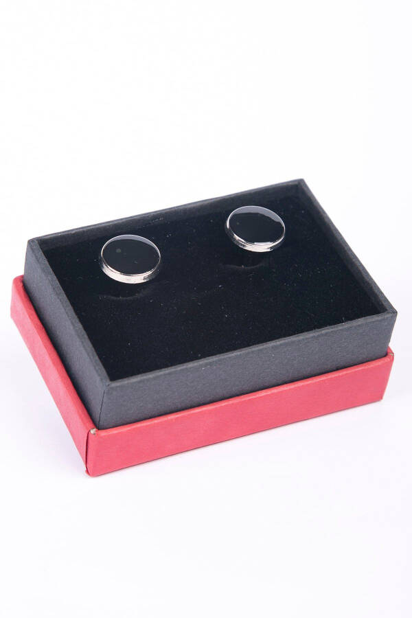 Round Shaped Cufflinks with Shiny Black Stones - 1