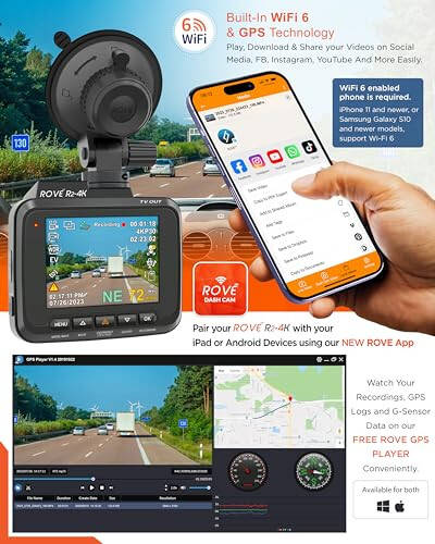 ROVE R2-4K ichki Wi-Fi GPS avtomobil paneli kamerasi yozuvchisi UHD 2160P, 2.4'' IPS ekran, 150° keng burchak, WDR, tungi ko'rish - 4