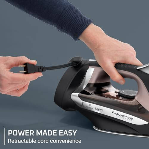 Rowenta, Iron, Access Stainless Steel Soleplate Steam Iron with Retractable Cord, Powerful Steam Diffusion, Auto-off, Anti-Drip, 1725 Watts, Ironing, Black Clothes Iron, DW2459 - 3