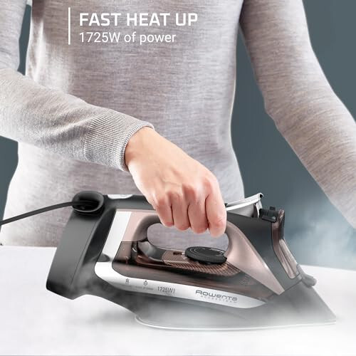 Rowenta, Iron, Access Stainless Steel Soleplate Steam Iron with Retractable Cord, Powerful Steam Diffusion, Auto-off, Anti-Drip, 1725 Watts, Ironing, Black Clothes Iron, DW2459 - 5