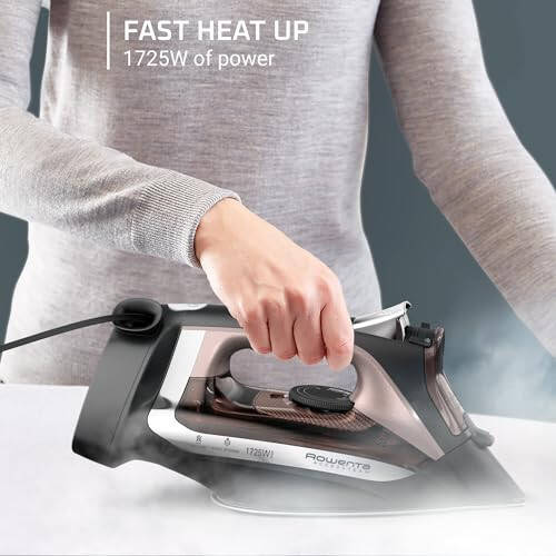 Rowenta, Iron, Access Stainless Steel Soleplate Steam Iron with Retractable Cord, Powerful Steam Diffusion, Auto-off, Anti-Drip, 1725 Watts, Ironing, Black Clothes Iron, DW2459 - 5