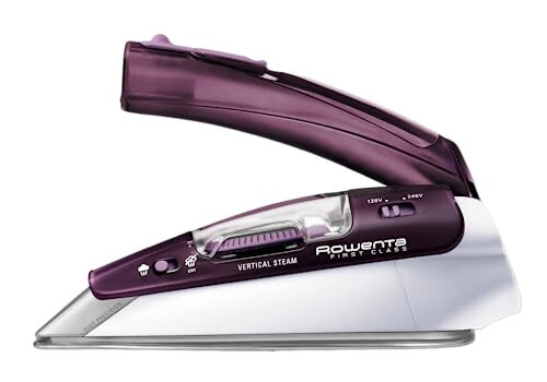 Rowenta, Travel Iron, Pro Compact Stainless Steel Soleplate Steam Iron for Clothes, 200 Microsteam Holes, 1000 Watts Ironing, Fabric Steamer, Dual Voltage, Purple Mini Iron, DA1560 - 1