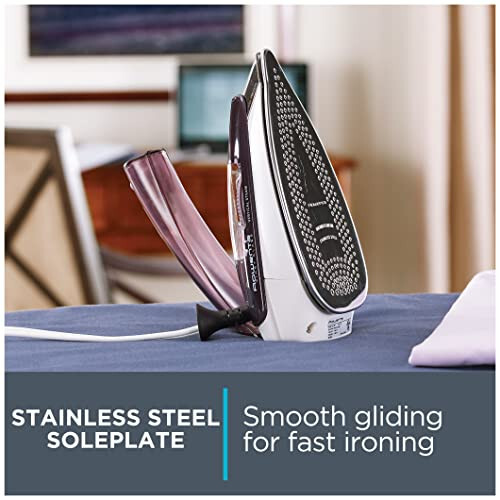 Rowenta, Travel Iron, Pro Compact Stainless Steel Soleplate Steam Iron for Clothes, 200 Microsteam Holes, 1000 Watts Ironing, Fabric Steamer, Dual Voltage, Purple Mini Iron, DA1560 - 4