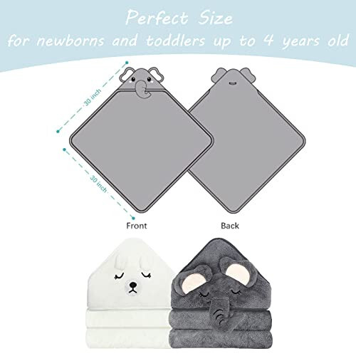 ROXANEPIG 2 Pack Hooded Baby Towels - Premium Ultra Soft Organic Baby Bath Towel – Absorbent and Hypoallergenic Towels for Baby Boy Girl, Toddler, Newborn Essentials (Elephant & Bear) - 7