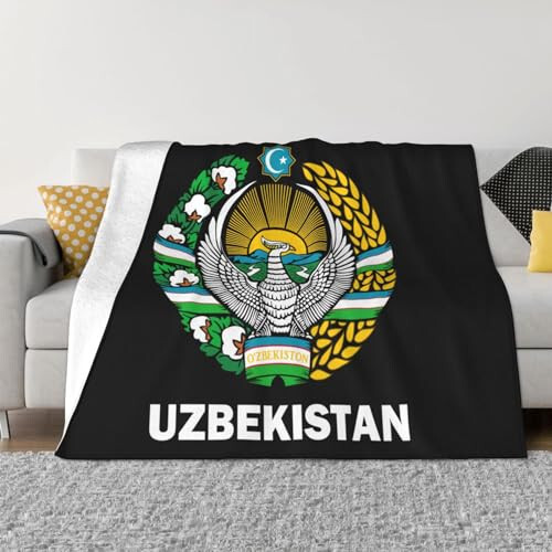 Rqwaaed Coat of Arms of Uzbekistan Flag Cozy Up with Our Ultra-Soft Fleece Blanket - Perfect for Home and Travel 60