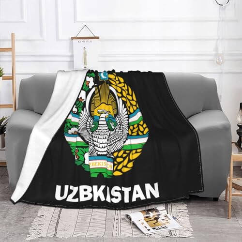 Rqwaaed Coat of Arms of Uzbekistan Flag Cozy Up with Our Ultra-Soft Fleece Blanket - Perfect for Home and Travel 60