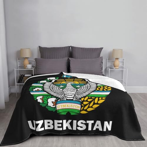 Rqwaaed Coat of Arms of Uzbekistan Flag Cozy Up with Our Ultra-Soft Fleece Blanket - Perfect for Home and Travel 60