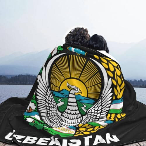 Rqwaaed Coat of Arms of Uzbekistan Flag Cozy Up with Our Ultra-Soft Fleece Blanket - Perfect for Home and Travel 60