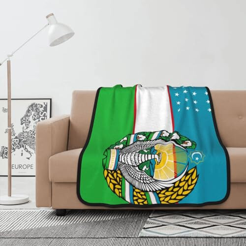 Rqwaaed Flag of Uzbekistan with Coat of Arms Double-Sided Blanket Experience Ultimate Comfort 40x50in - 1