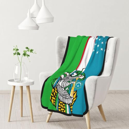 Rqwaaed Flag of Uzbekistan with Coat of Arms Double-Sided Blanket Experience Ultimate Comfort 40x50in - 2