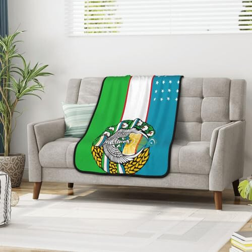 Rqwaaed Flag of Uzbekistan with Coat of Arms Double-Sided Blanket Experience Ultimate Comfort 40x50in - 4