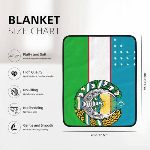 Rqwaaed Flag of Uzbekistan with Coat of Arms Double-Sided Blanket Experience Ultimate Comfort 40x50in - 7