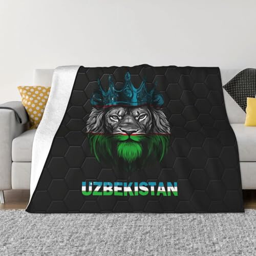 Rqwaaed Lion Uzbekistan Flag Cozy Up with Our Ultra-Soft Fleece Blanket - Perfect for Home and Travel 60