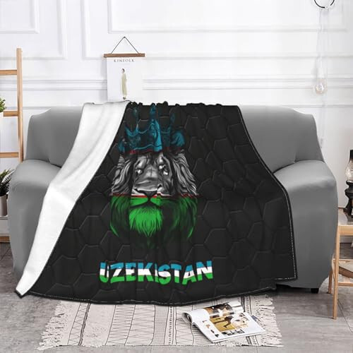 Rqwaaed Lion Uzbekistan Flag Cozy Up with Our Ultra-Soft Fleece Blanket - Perfect for Home and Travel 60