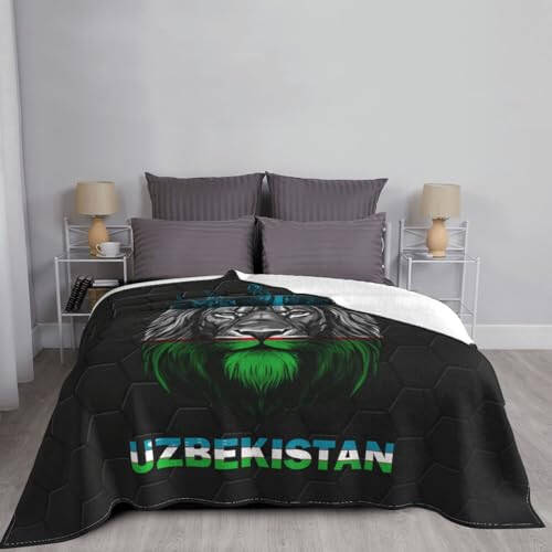 Rqwaaed Lion Uzbekistan Flag Cozy Up with Our Ultra-Soft Fleece Blanket - Perfect for Home and Travel 60