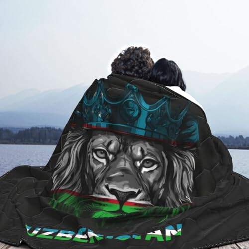 Rqwaaed Lion Uzbekistan Flag Cozy Up with Our Ultra-Soft Fleece Blanket - Perfect for Home and Travel 60