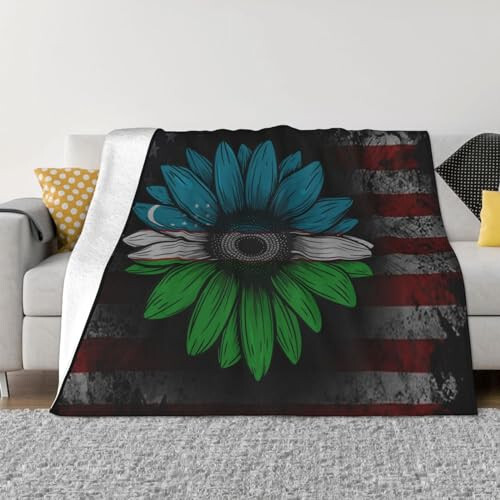 Rqwaaed Vintage Sunflower Uzbekistan Flag Cozy Up with Our Ultra-Soft Fleece Blanket - Perfect for Home and Travel 60