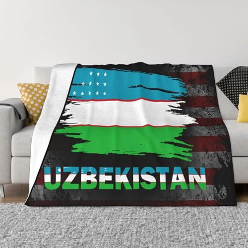 Rqwaaed Vintage Uzbekistan Flag Cozy Up with Our Ultra-Soft Fleece Blanket - Perfect for Home and Travel 60