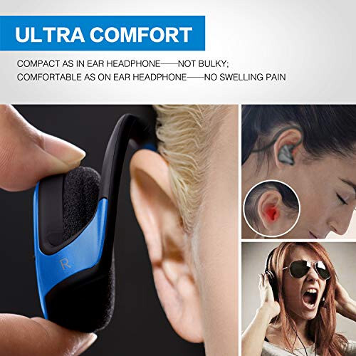 RTUSIA Small Bluetooth Headphones Wrap Around Head - Sports Wireless Headset with Built in Microphone and Crystal-Clear Sound, Foldable and Carried in The Purse, and 12-Hour Battery Life, Blue - 2