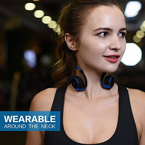 RTUSIA Small Bluetooth Headphones Wrap Around Head - Sports Wireless Headset with Built in Microphone and Crystal-Clear Sound, Foldable and Carried in The Purse, and 12-Hour Battery Life, Blue - 3