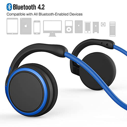 RTUSIA Small Bluetooth Headphones Wrap Around Head - Sports Wireless Headset with Built in Microphone and Crystal-Clear Sound, Foldable and Carried in The Purse, and 12-Hour Battery Life, Blue - 5